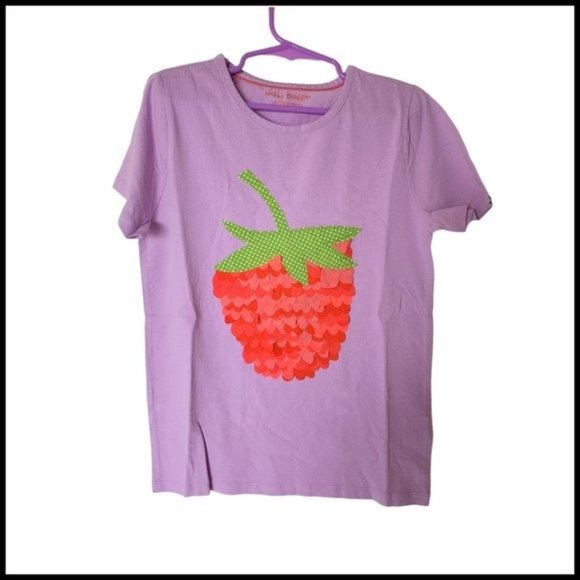 Mini Boden Strawberry Tee Applique Purple Girls size 9 10 Years Kids - Picture 1 of 7